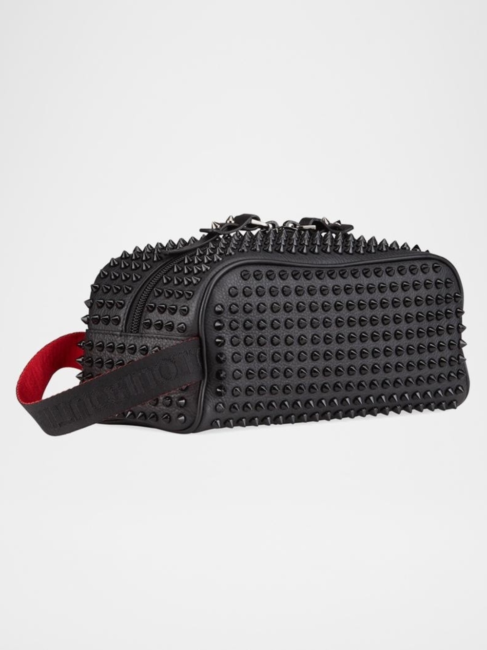 Black Studded Men's Crossbody Bag with Red Strap